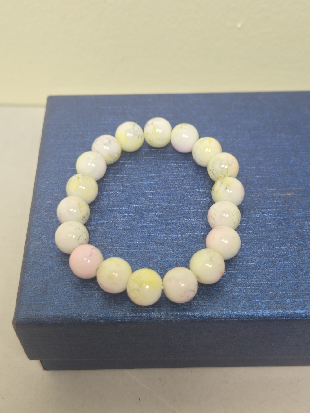 Pastel Yellow & Pink Glass Beaded Stretch Bracelet
